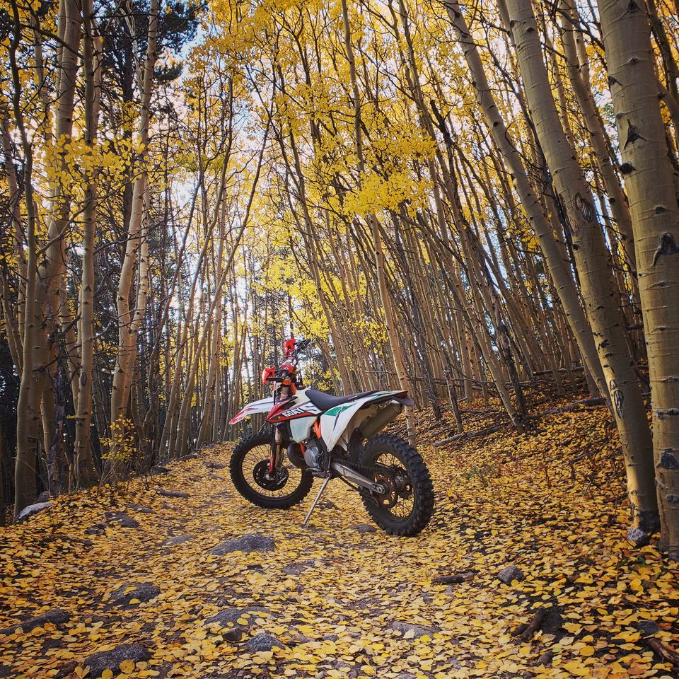 A dirt bike rider on the trails near Leadville